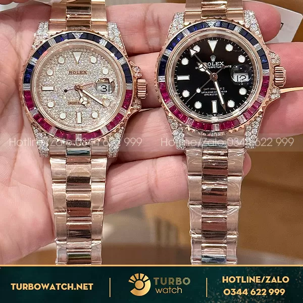  Đồng hồ Rolex GMT - Master II M126755SARU bọc vàng độ kim cương moissanite