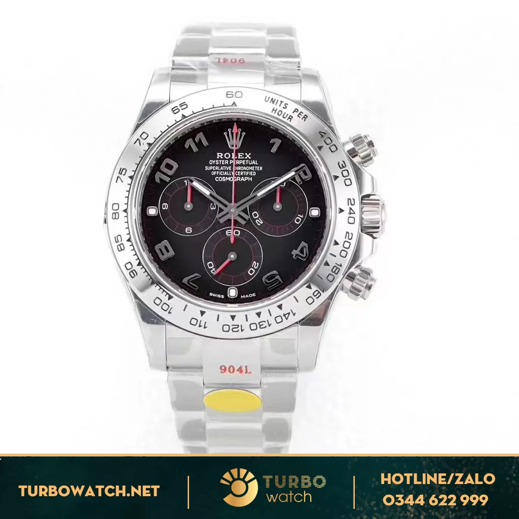  Rolex Cosmograph Daytona 116509 Mặt Số Đen Cọc Số Arabic Replica
