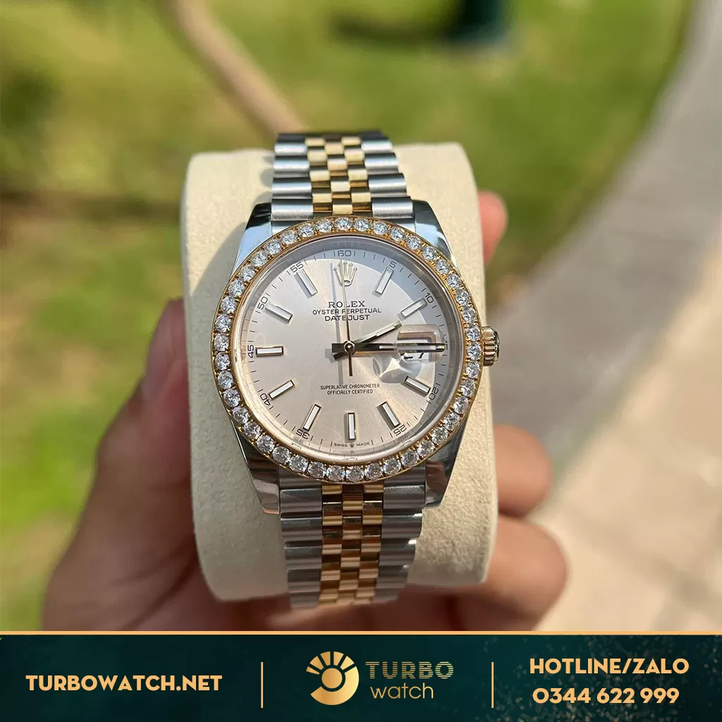  Rolex Datejust 41 126333 Mặt Số Bạc Cọc Số Dạ Quang Viền KC Moissanit