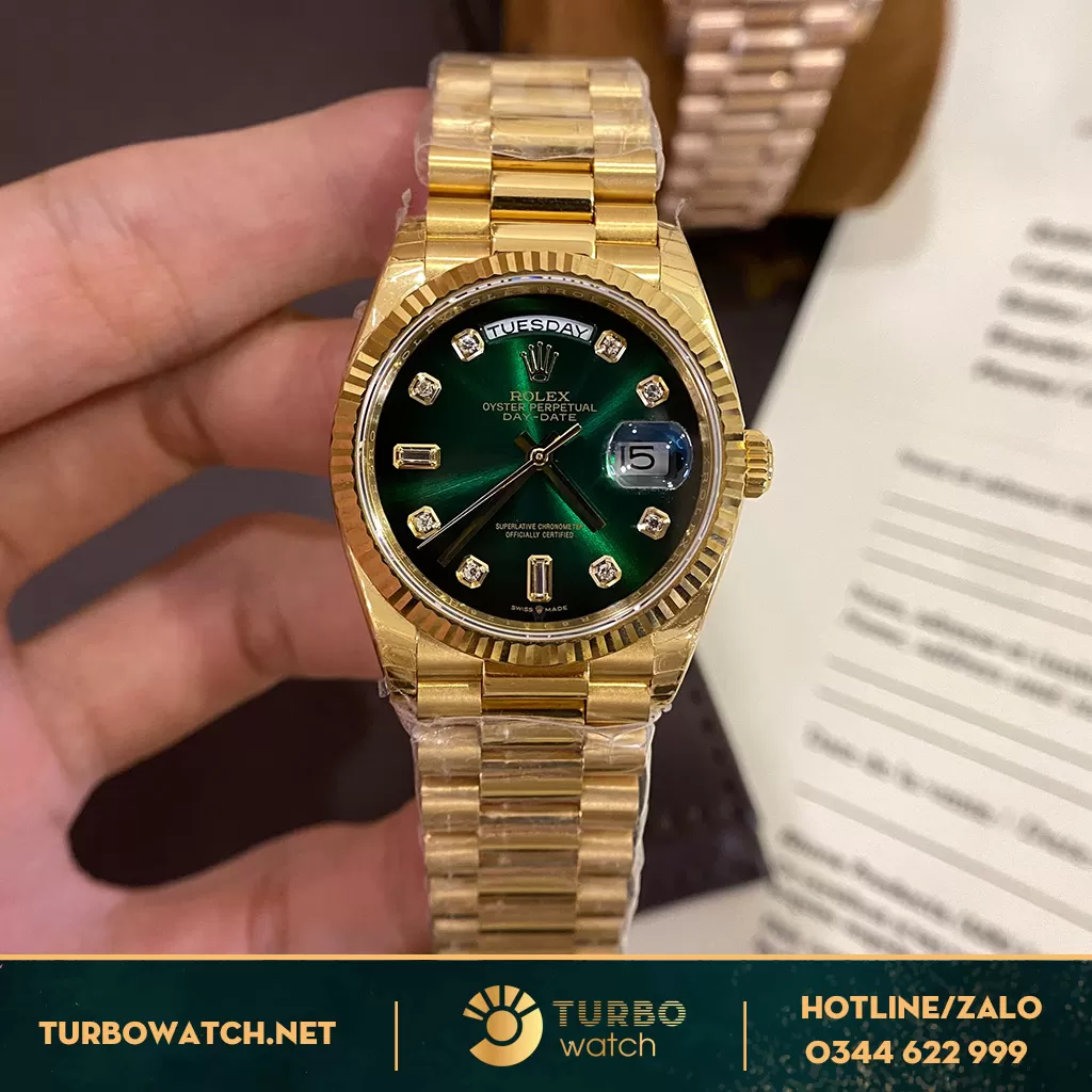  Rolex Day-Date 36 128238 Mặt Số Ombre Xanh Lá SIÊU CẤP