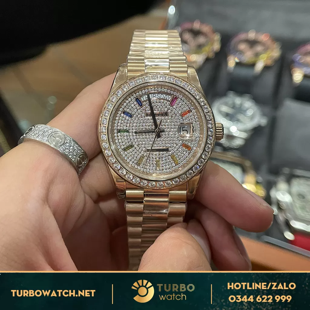  Rolex Day-Date 36 128348RBR Mặt Số Đính Kim Cương like auth 