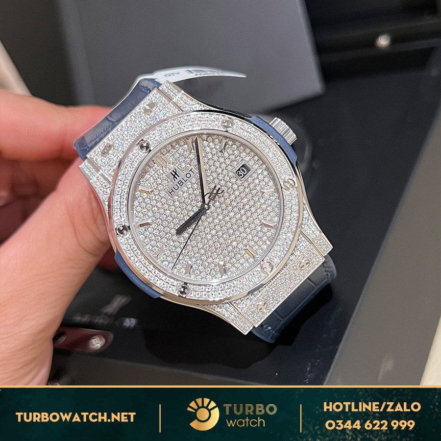 Đồng Hồ Hublot Classic Fusion Full Diamonds Xanh Navy
