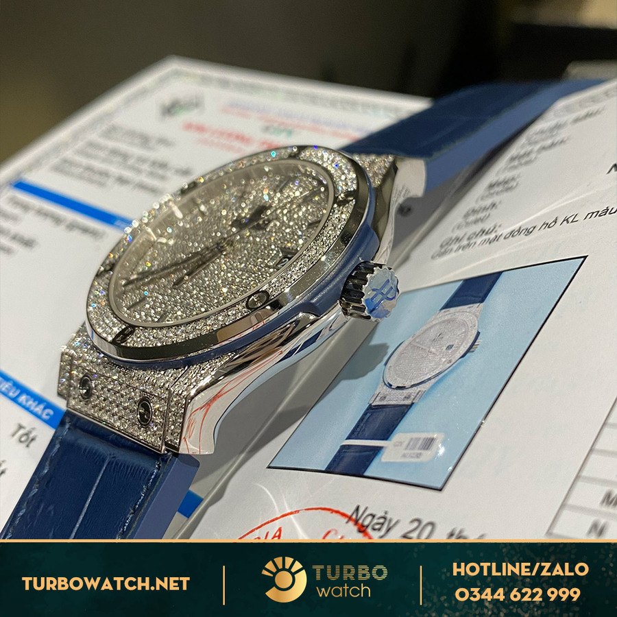 Đồng Hồ Hublot Classic Fusion Full Diamonds Xanh Navy