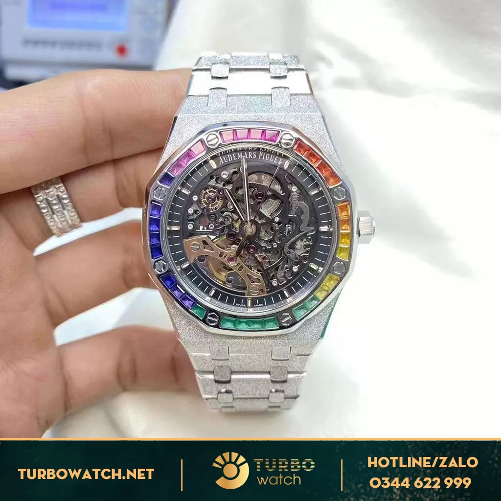 Audemars Piguet Royal Oak Double Balance độ viền đá rainbow