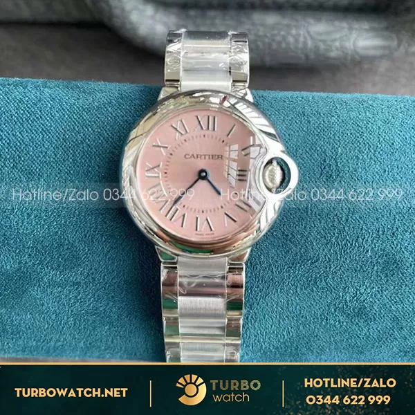 Cartier ballon bleu 28mm quazt dây thép mặt hồng