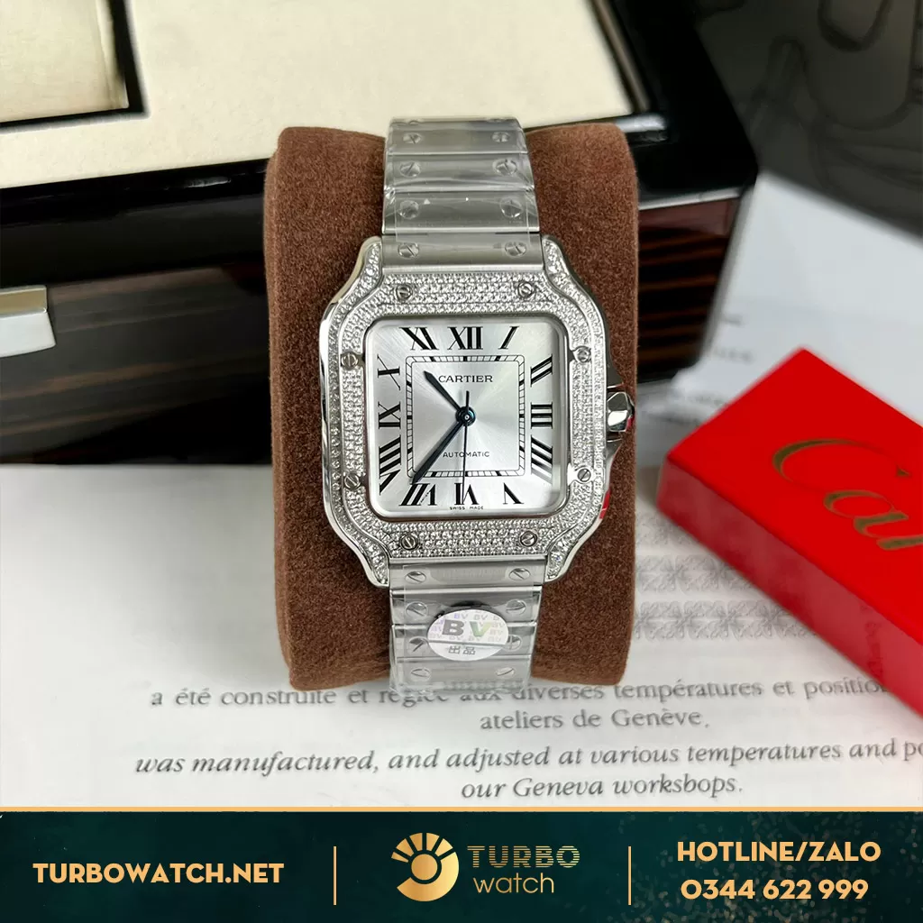 Cartier santos 35mm đá CZ siêu cấp