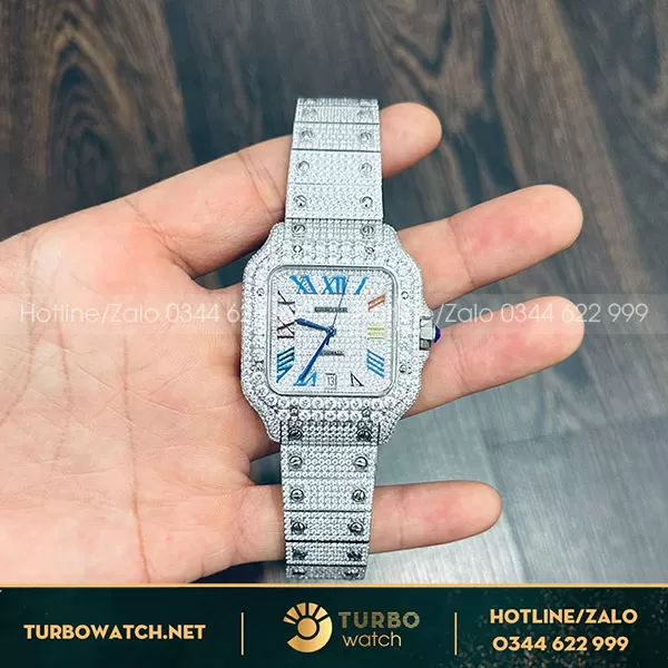 Cartier santos 39,8mm full đá cz