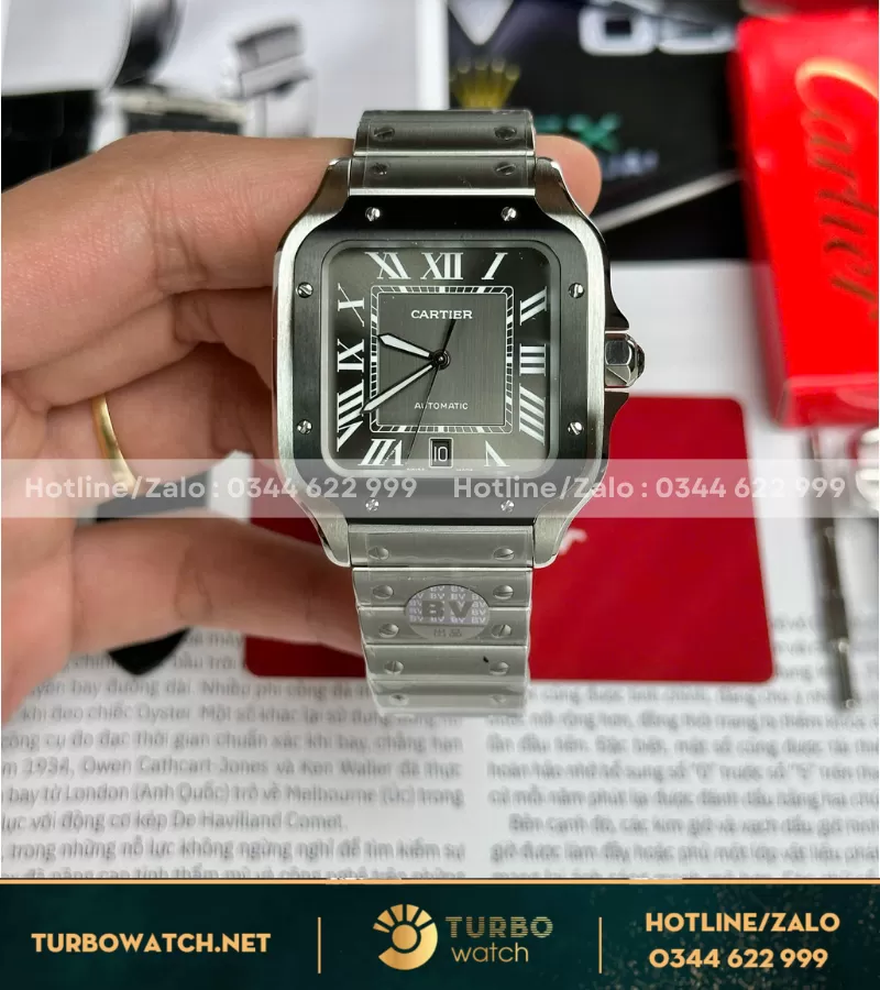Cartier Santos black dial BV Factory size 39,8mm