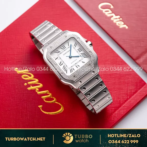Cartier Santos De Cartier Medium Demi niếng độ niềng kim cương thiên nhiên BV Factory