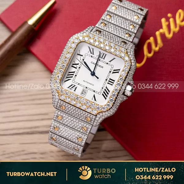 Cartier Santos De Cartier W20030C4 Demi Chế tác Full Moisanite Replica BV Factory 
