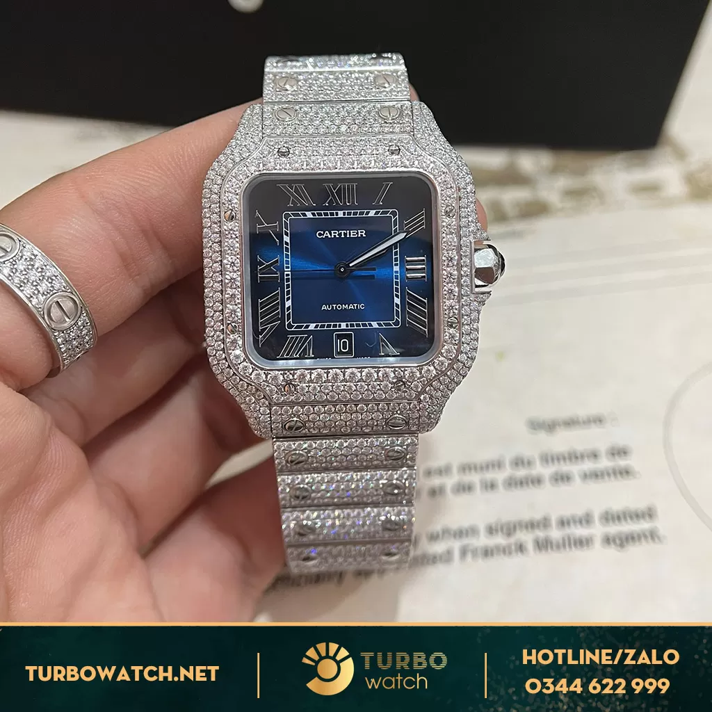Cartier Santos De WSSA0030 Chế tác Full KC Moissanit Replica BV factory