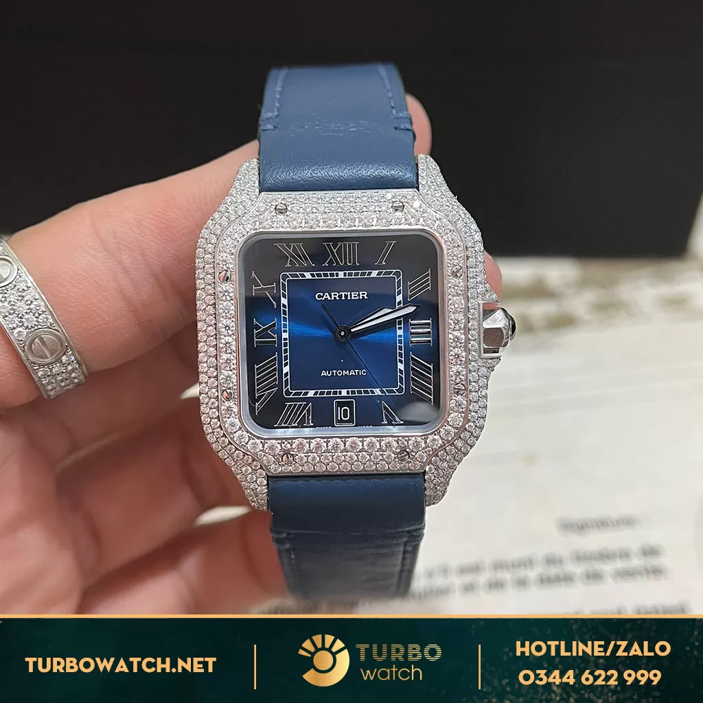 Cartier Santos De WSSA0030 Chế tác Full Kim cương Replica BV factory
