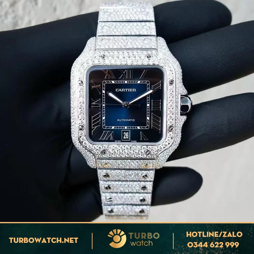 Cartier Santos Độ Kim Cương thiên nhiên 