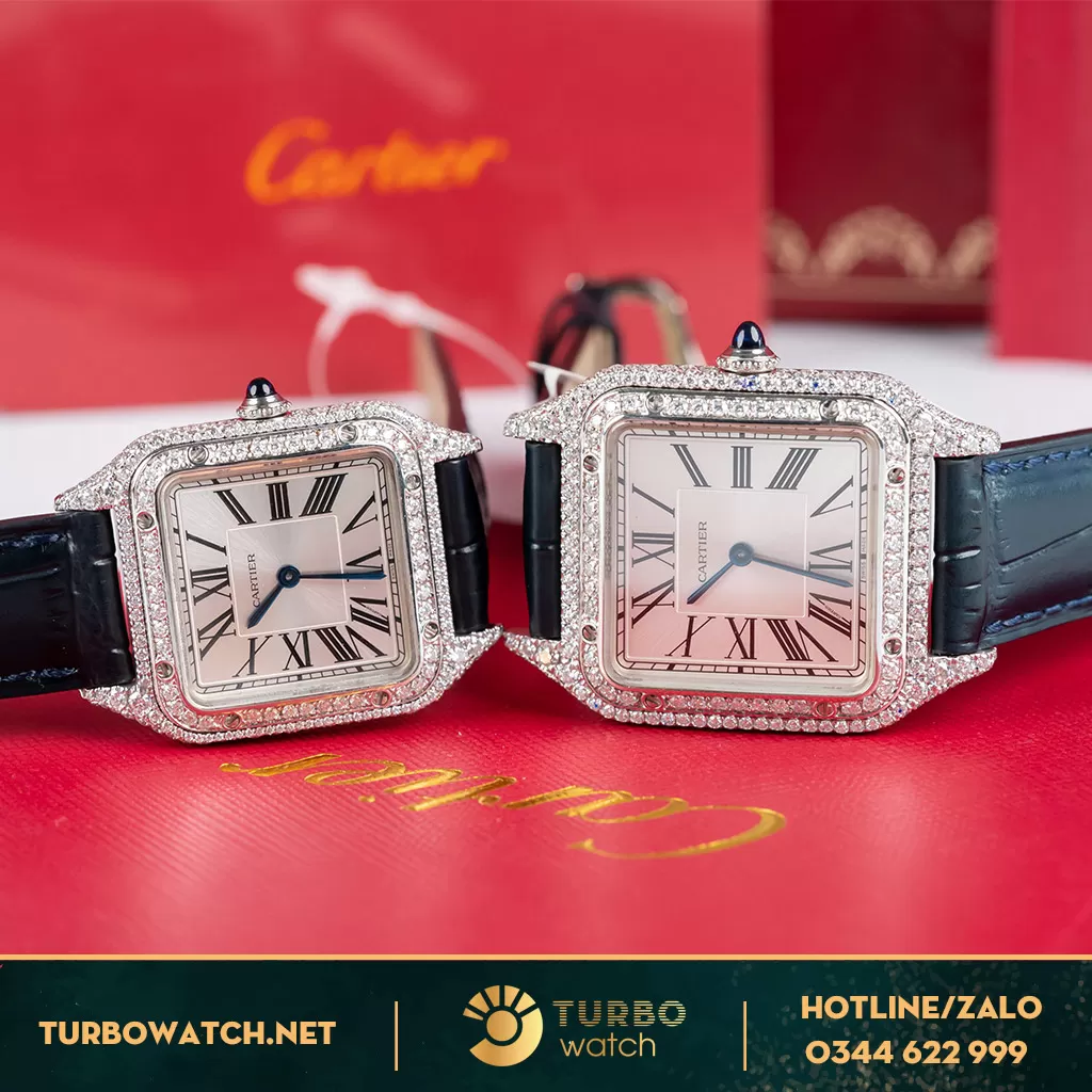 Cartier Santos-Dumont Replica Quartz Ladies WSSA0023 Chế tác kim cương Moissanite 