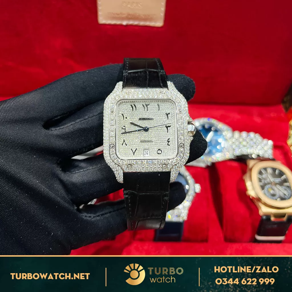 Cartier Santos Large Fully Đính Full Kc Moissanit cọc số Ả rập Replica BV Factory