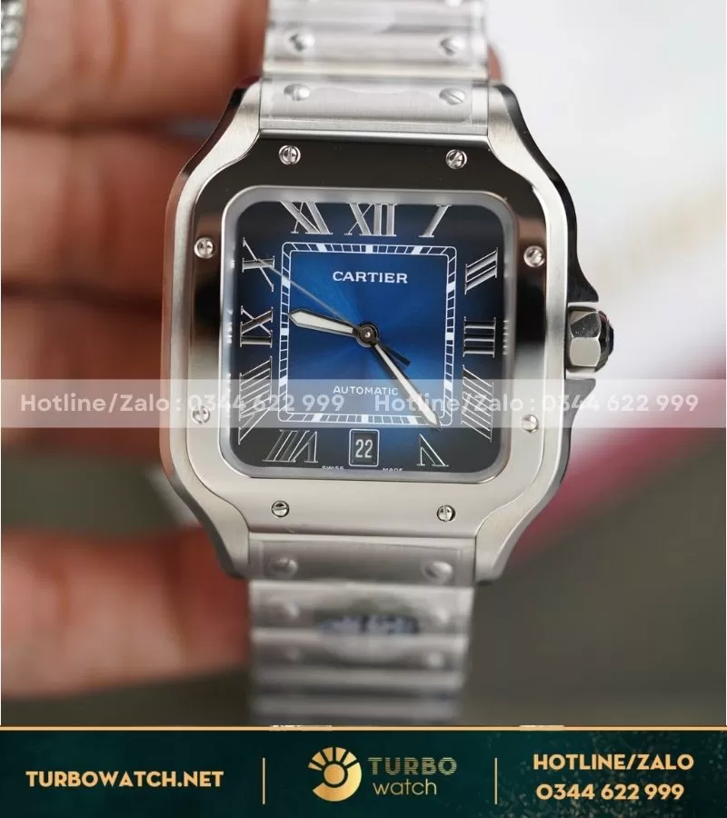 Cartier santos mặt xanh dây smart link replica