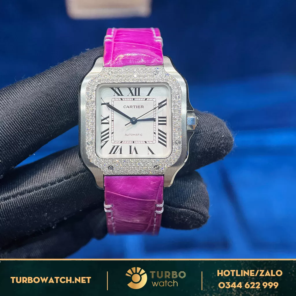 Cartier Santos siêu cấp Nữ W4SA0005 Mặt trắng Chế tác kim cương tự nhiên