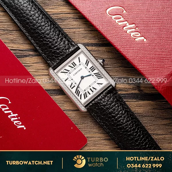 Cartier Tank Must Large Replica W4TA0017 Đính đá Swarovski mặt Trắng