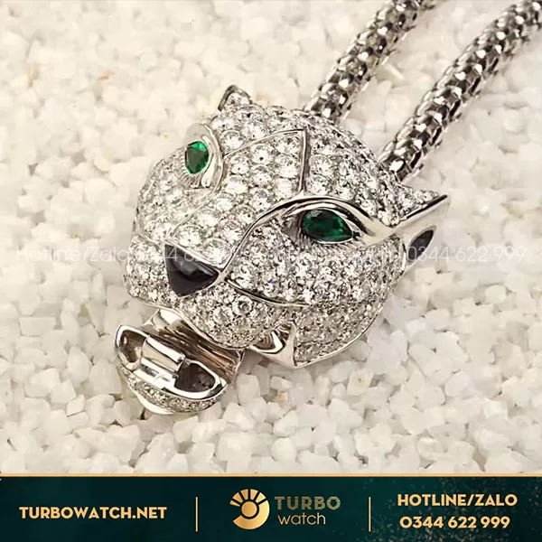 Dây chuyền Cartier Đầu Báo chế tác vàng nhập Hongkong,kim cương thiên nhiên