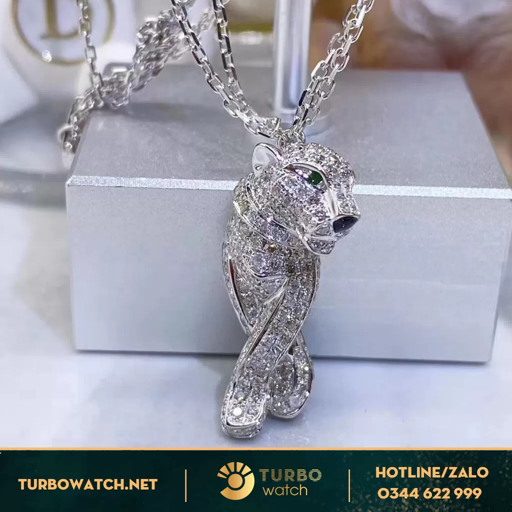 Dây chuyền Cartier Hình Con Báo Ngọc Lục Bảo