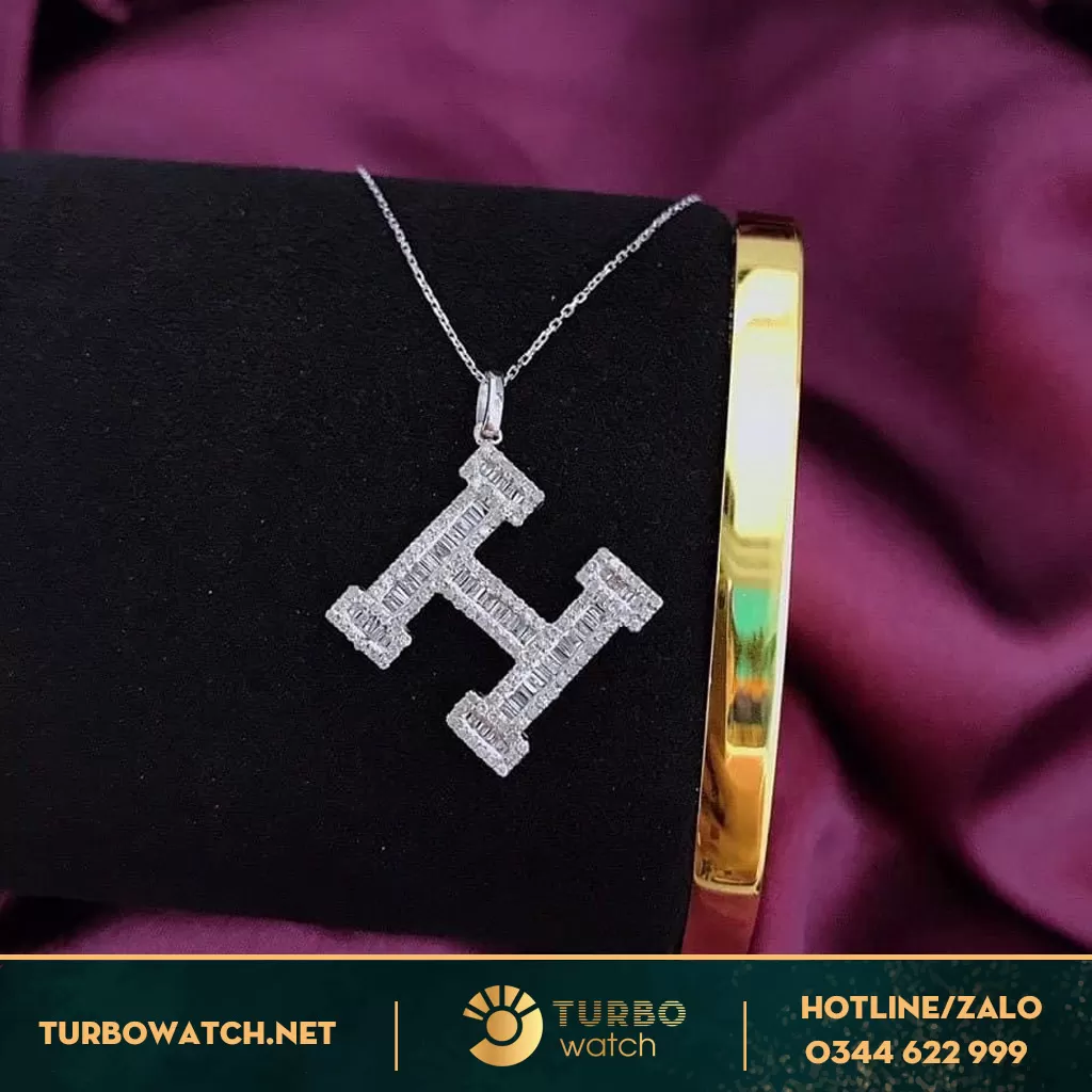 Dây chuyền hermes Vàng Trắng 18k Kim baguette