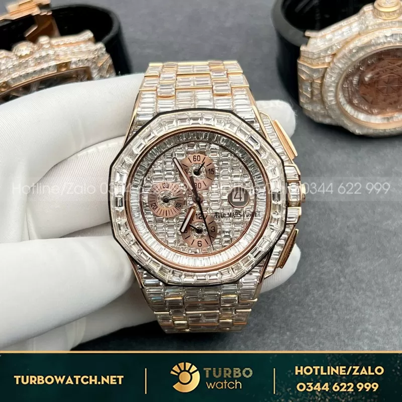 Đồng Hồ Audemars Piguet Offshore Vàng Hồng 18k Nạm Kim Cương Baguette
