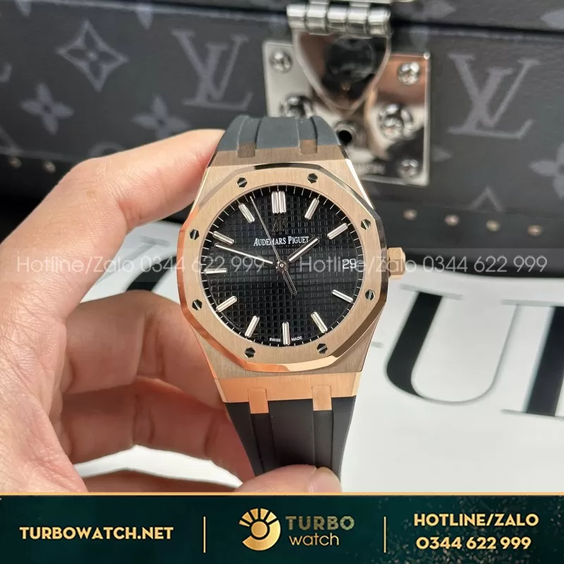 Đồng Hồ Audemars Piguet Royal Oak 15500OR Bọc Vàng Hồng Dây Da Đen 41mm