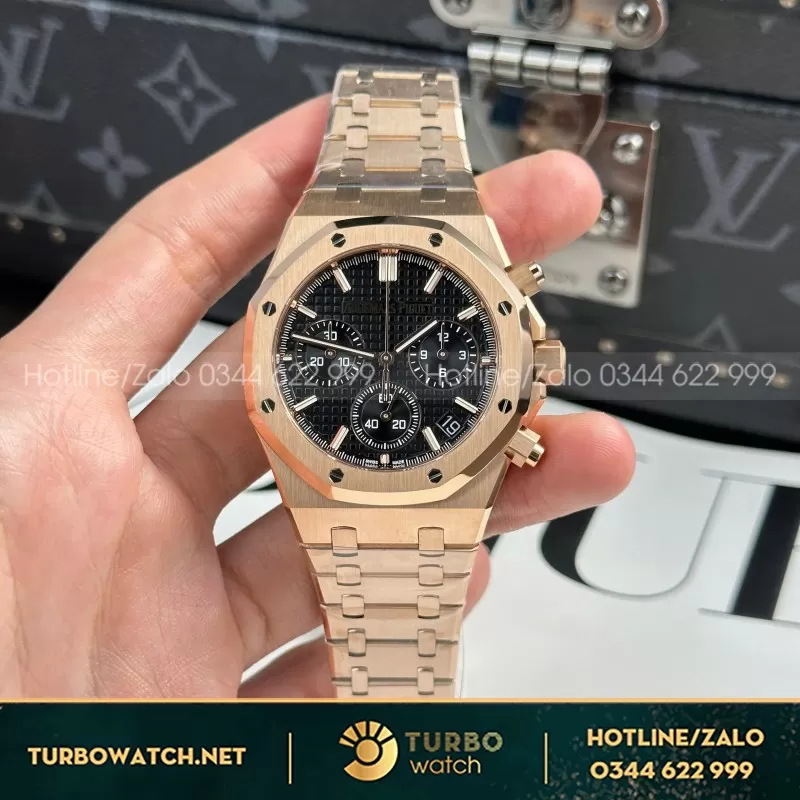 Đồng Hồ Audemars Piguet Royal Oak 26240 Replica 11 Màu Vàng Hồng Mặt Đen APS 41mm