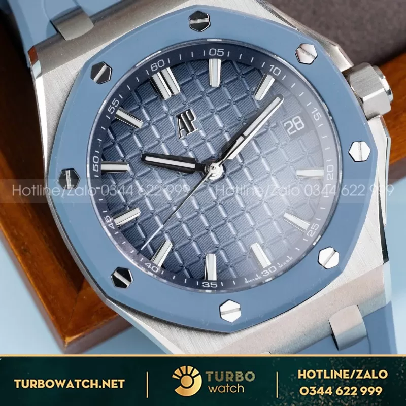 Đồng Hồ Audemars Piguet Royal Oak Offshore 15605SK Viền Cao Su Xanh Replica Cao Cấp 43mm