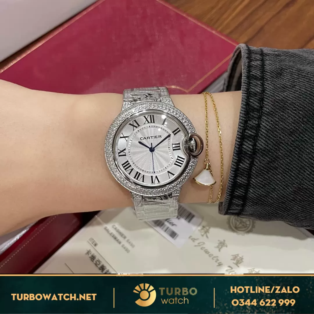 Đồng hồ cartier ballon bleu 36mm full đá cz 