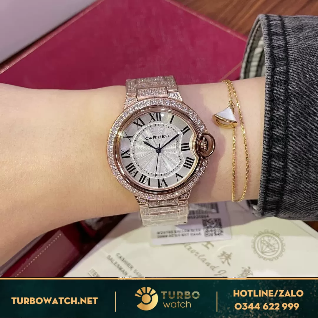 Đồng hồ cartier ballon Bleu 36mm full đá CZ 
