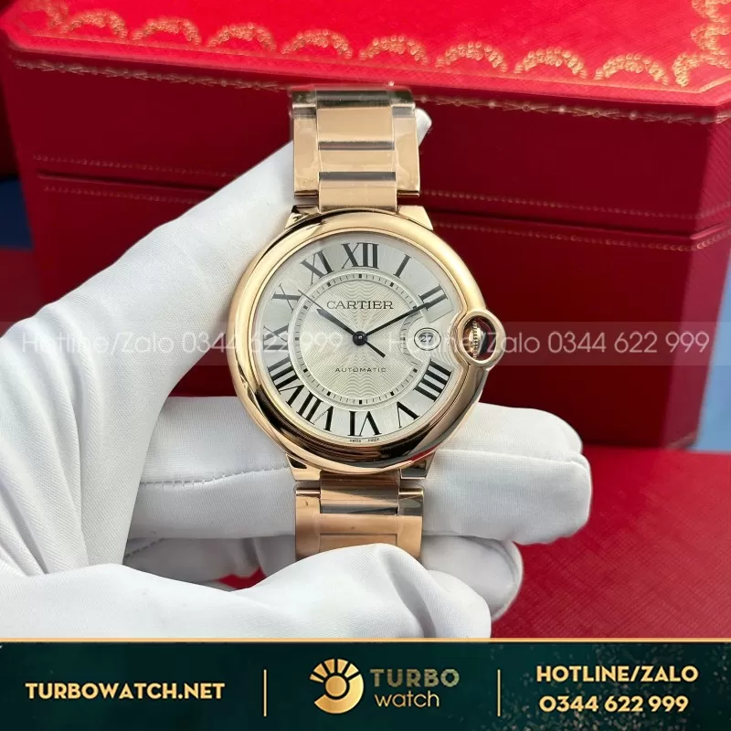 Đồng Hồ Cartier Ballon Bleu Nam Replica 11 Mạ Vàng Hồng Mặt Trắng Xưởng AF 42mm