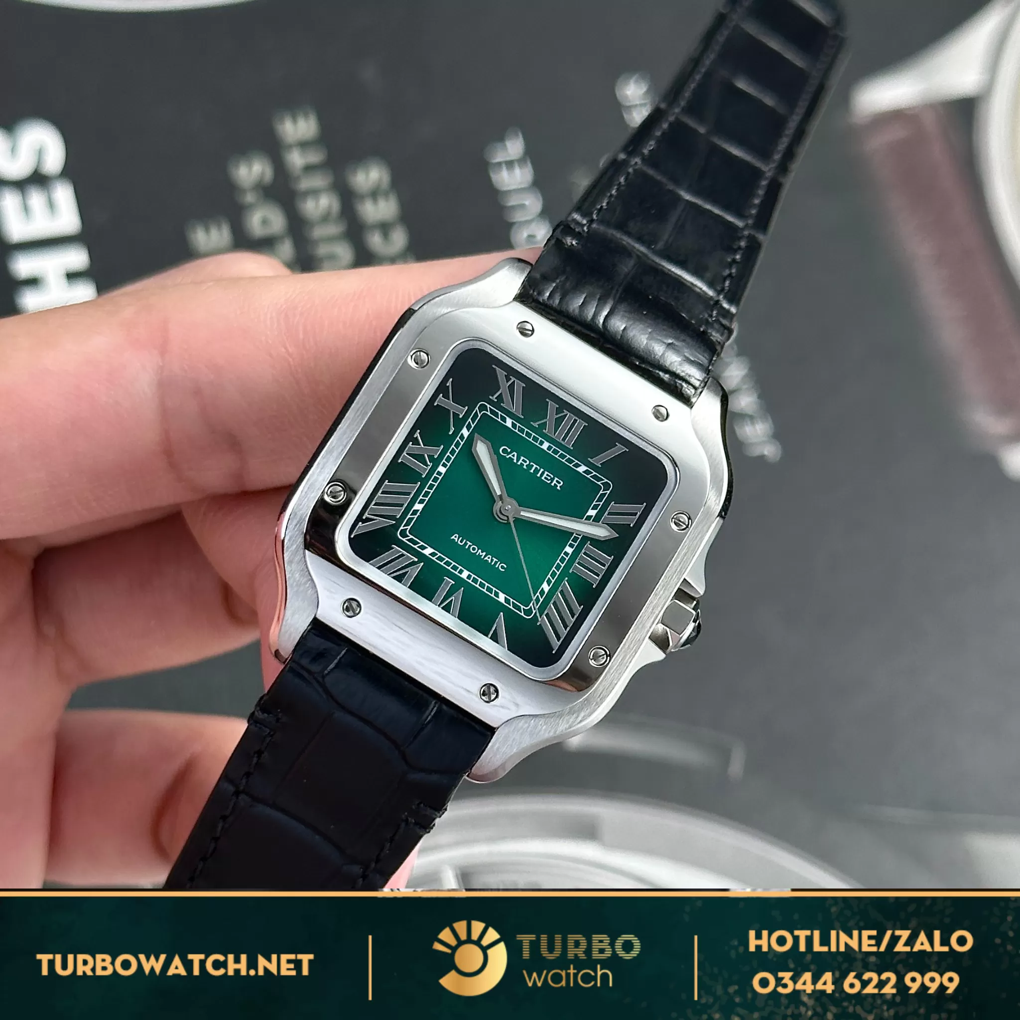 Đồng hồ cartier Santos 35mm mặt xanh green fake 1:1
