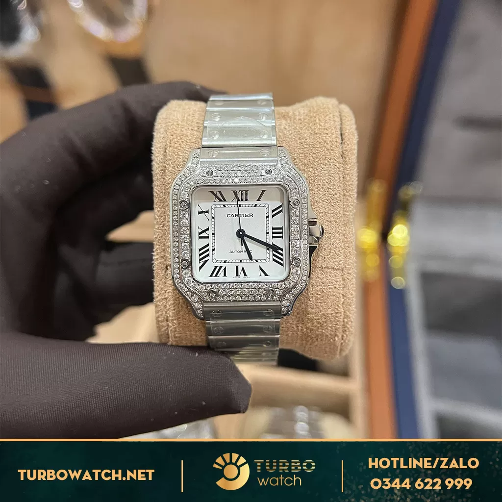 Đồng Hồ Cartier Santos de Cartier 35mm Đính Kim Cương Thiên NHiên 