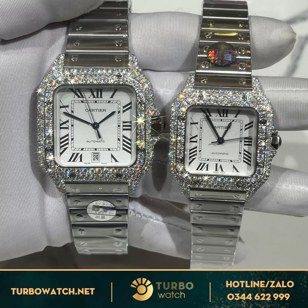 Đồng Hồ Cartier Santos De Cartier Cặp 35 - 40MM Đính Kim Cương Thiên Nhiên
