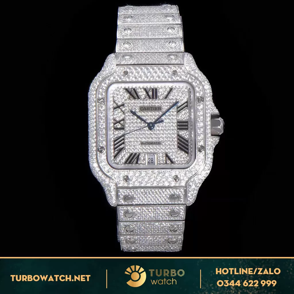 Đồng Hồ Cartier Santos De Cartier Cọc Số la mã Đính đá swa 