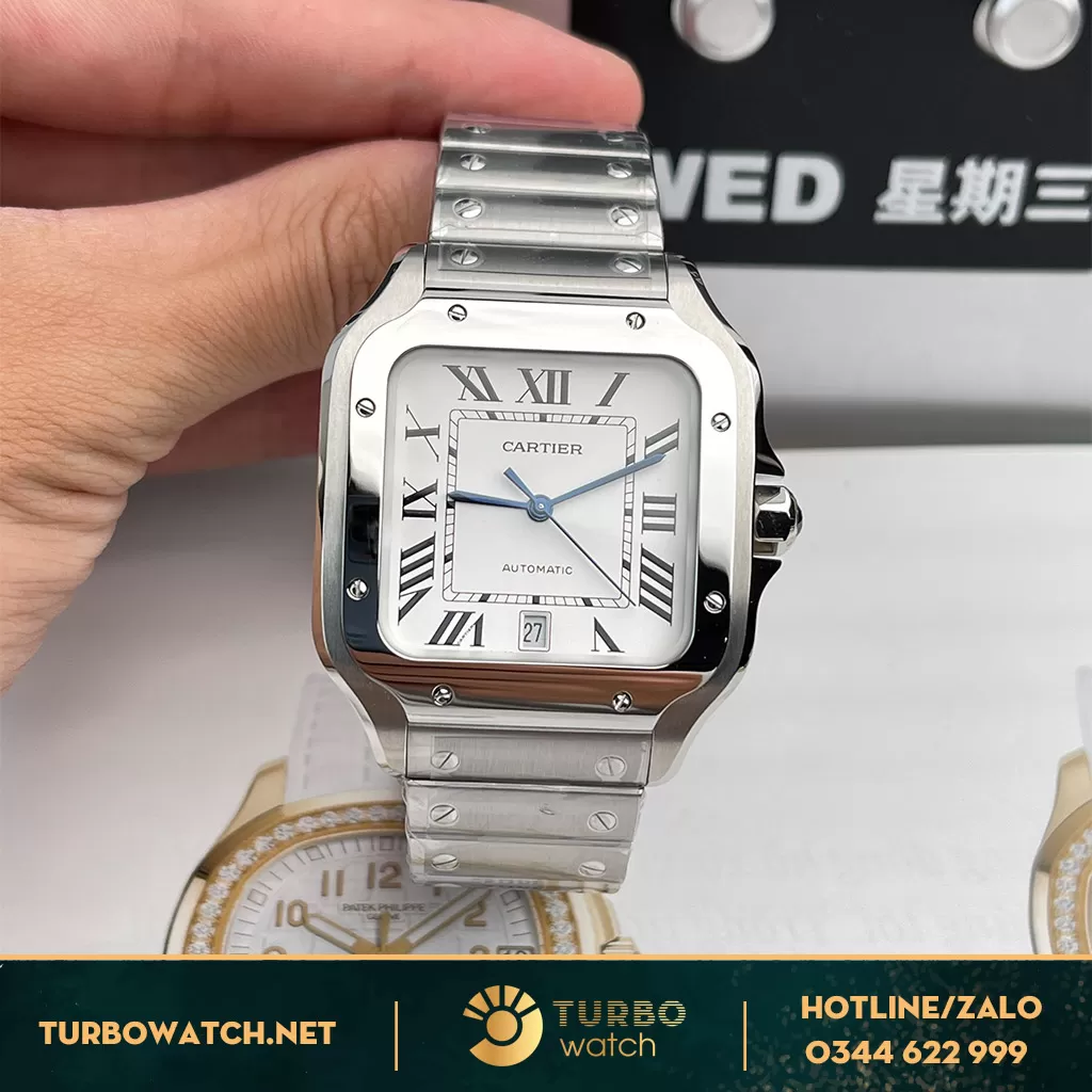 Đồng Hồ Cartier Santos de Cartier Fake 1:1 Mặt Trắng 39.8mm 
