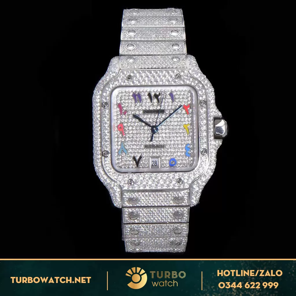 Đồng Hồ Cartier Santos De Cartier Full Đá CZ 