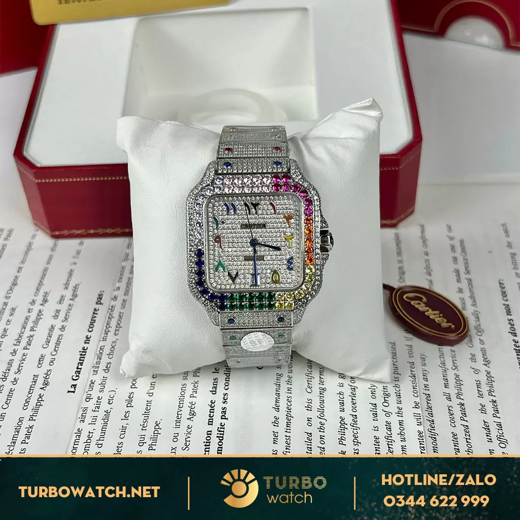 Đồng Hồ Cartier Santos de Cartier Full đá màu 
