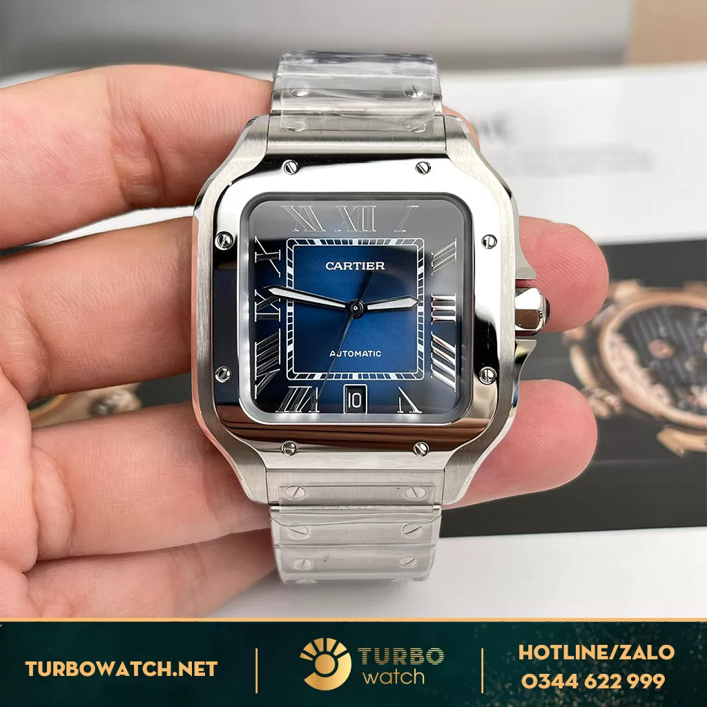 Đồng Hồ Cartier Santos de Cartier Super Fake Mặt Xanh 