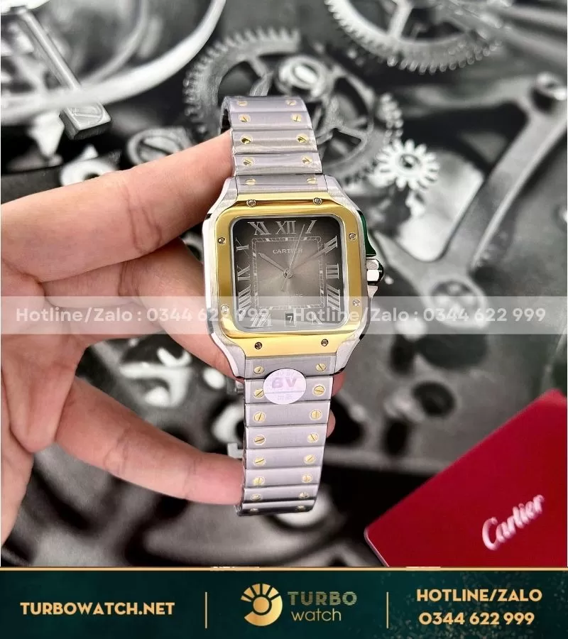 Đồng hồ cartier santos demi yellow gold gray dial