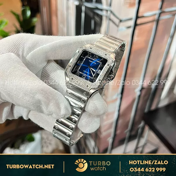 Đồng hồ cartier santos độ kim cương moissanite 39,8mm