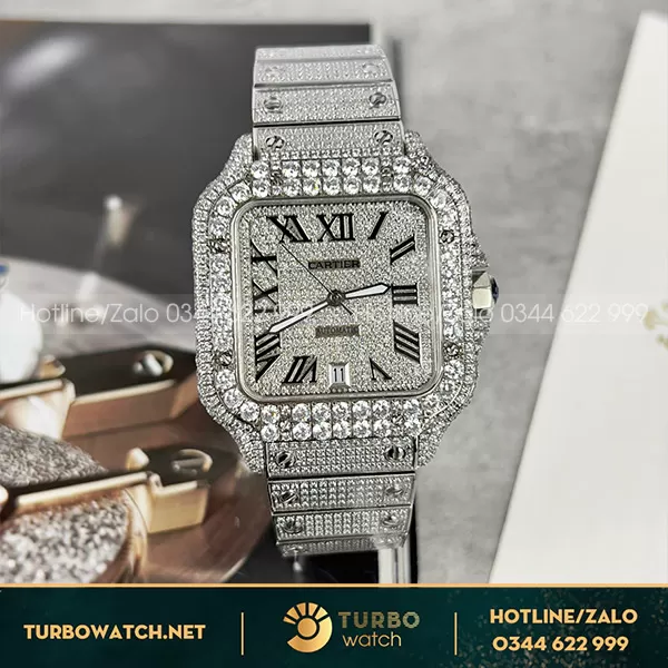 Đồng hồ cartier santos full đá cz 39,8mm