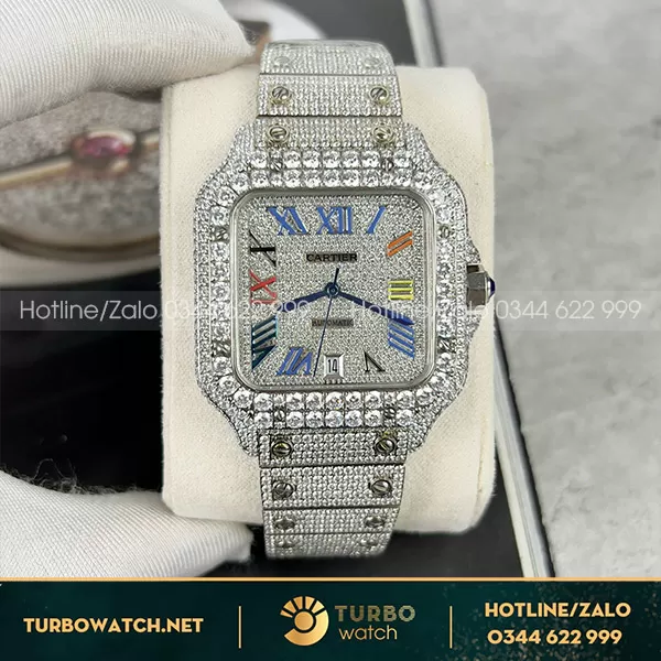 Đồng hồ cartier santos full đá cz rep 11