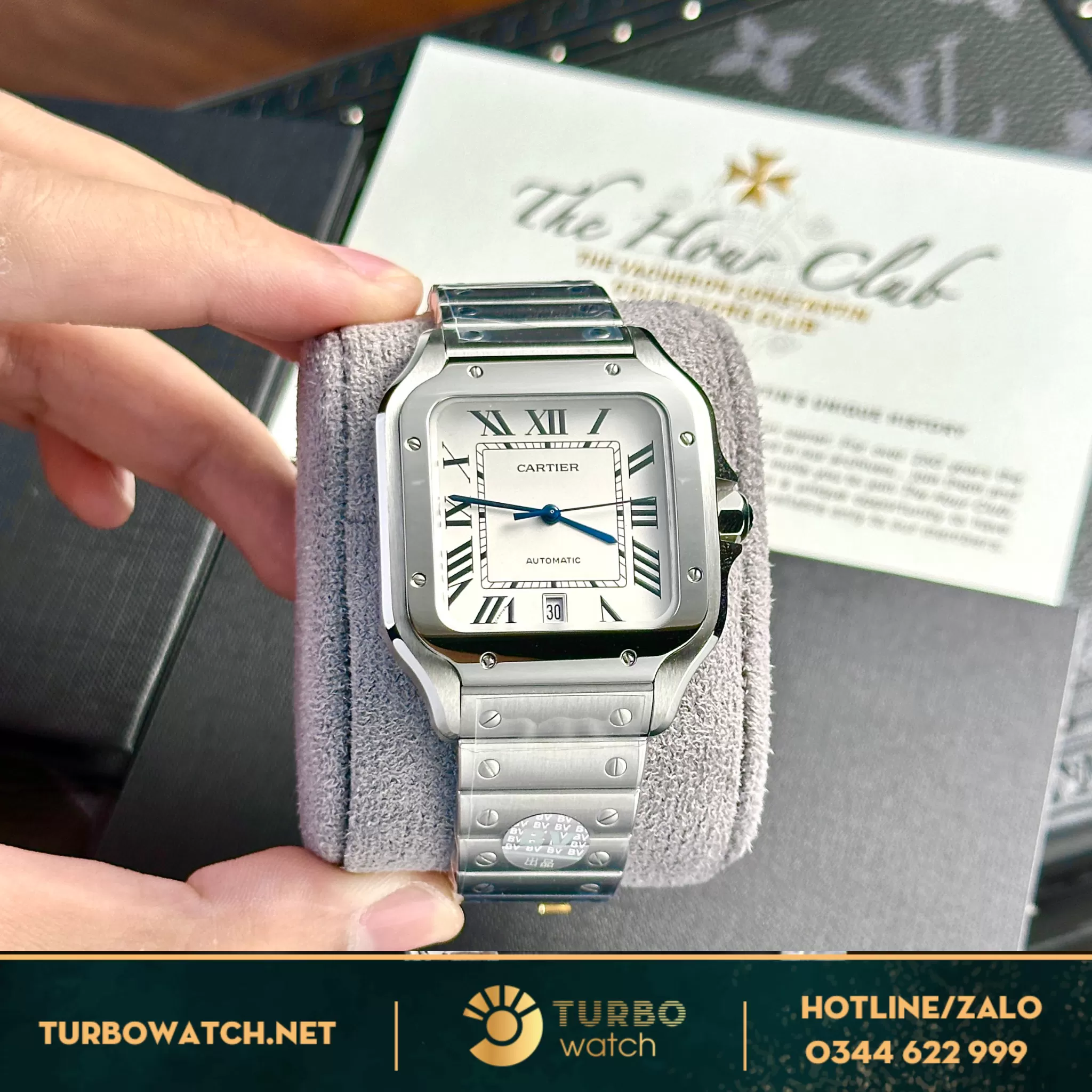 Đồng hồ cartier Santos mặt trắng 39.8mm rep 11