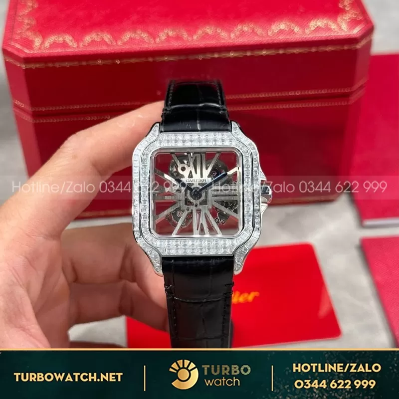 Đồng Hồ Cartier Santos Skeleton Moissanite - size 39.8mm