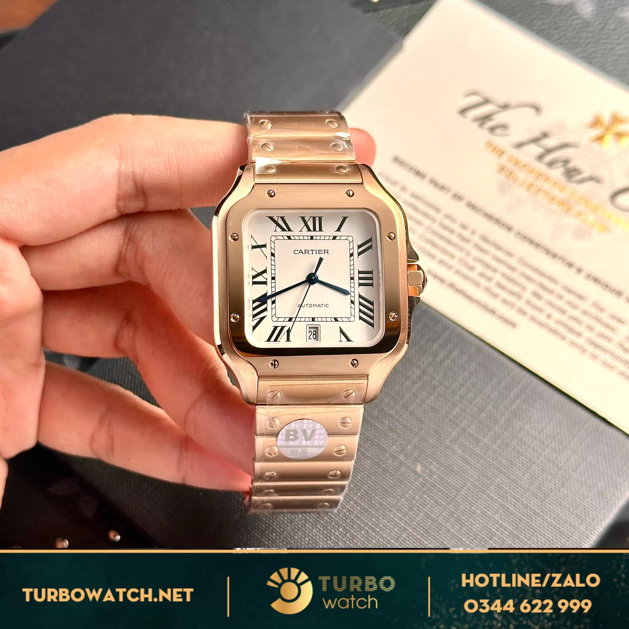 Đồng hồ cartier Santos vàng hồng replica