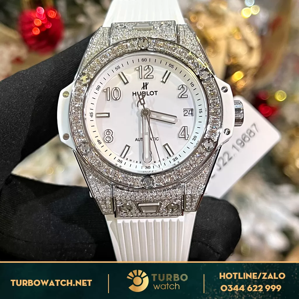 Đồng Hồ Hublot Big Bang One Click Full Kim Cương Dây Cao Su Trằng