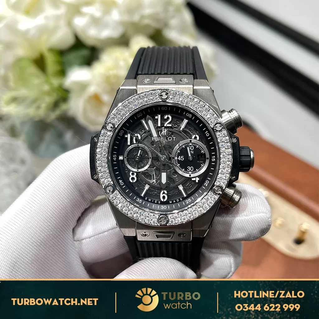 Đồng Hồ Hublot Big Bang Unico Fake Cao Cấp Đính Viền Kim Cương 