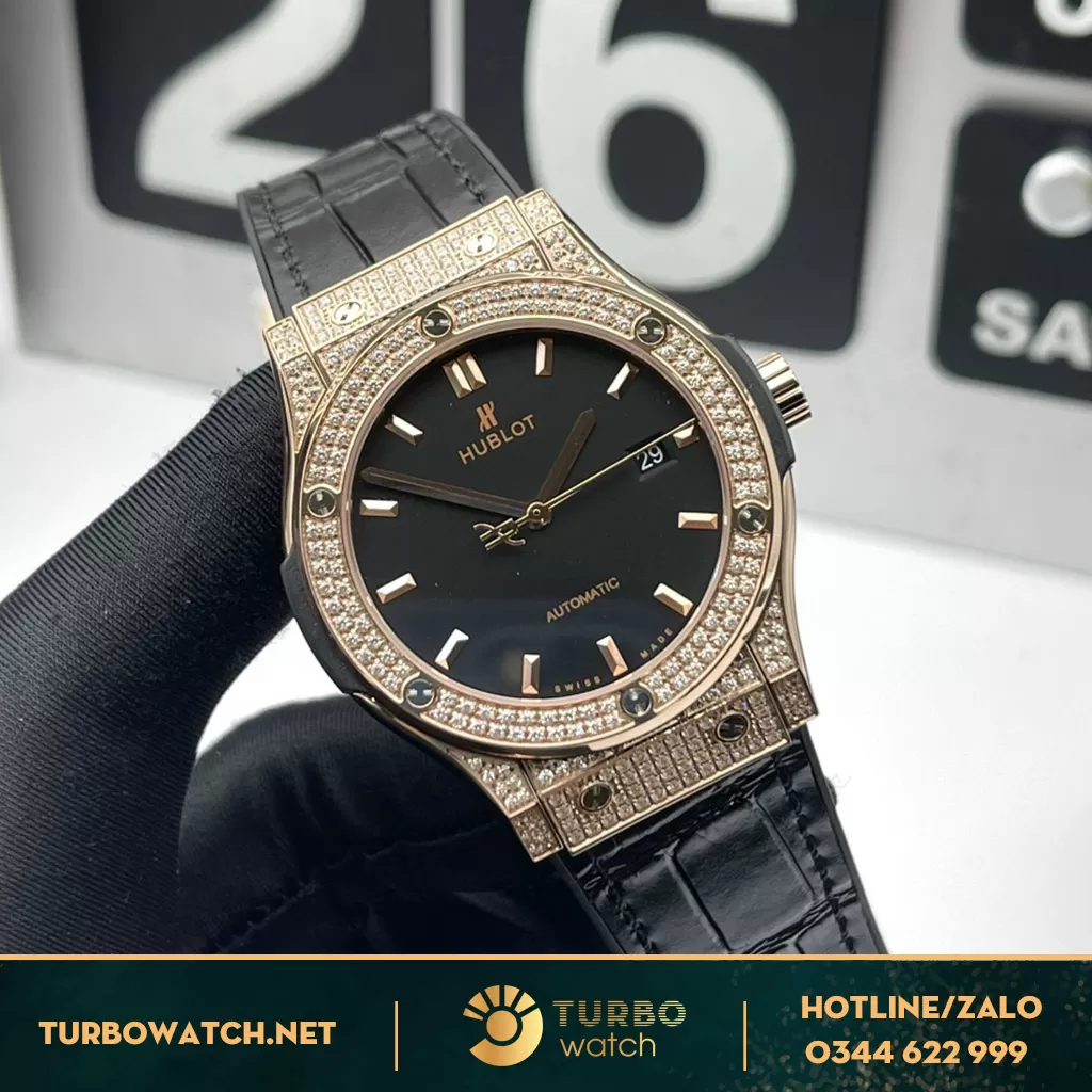 Đồng Hồ Hublot Classic Fusion 1:1 King Gold Độ Full Kim Cương Thiên Nhiên
